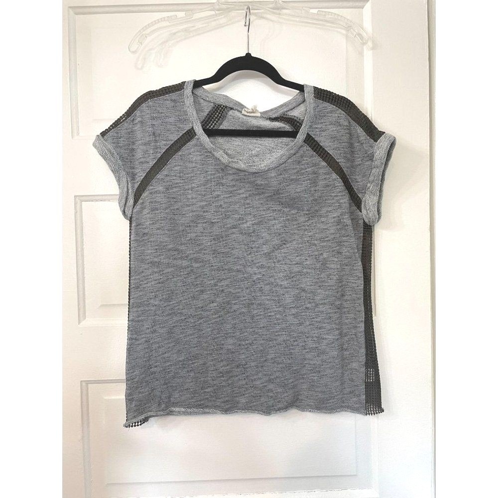 Converse One Star Womens Gray Heather Mesh Trim Short Sleeve Sweatshirt Top M